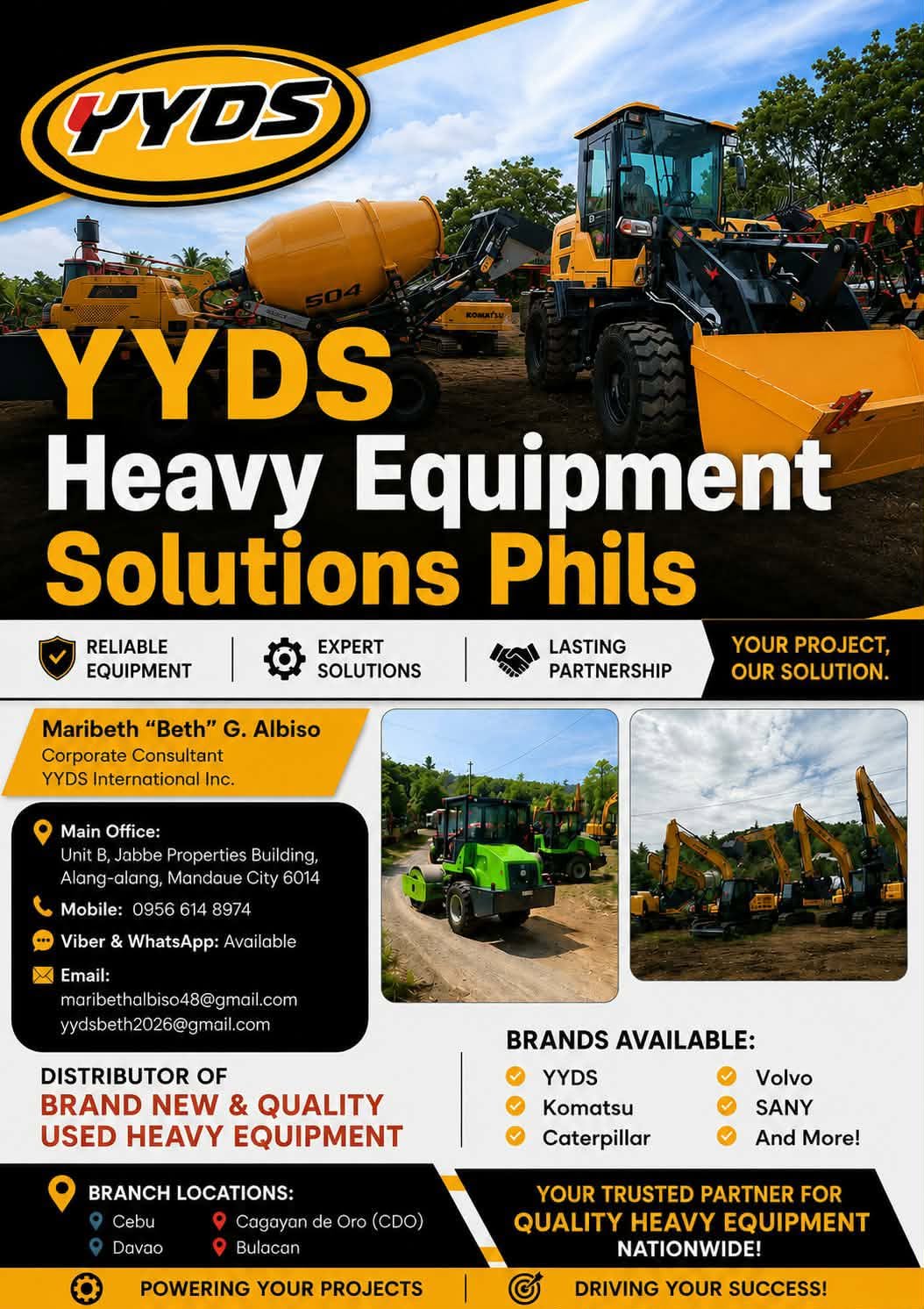 Brand-new and used heavy equipment for sale in the Philippines from YYDS
